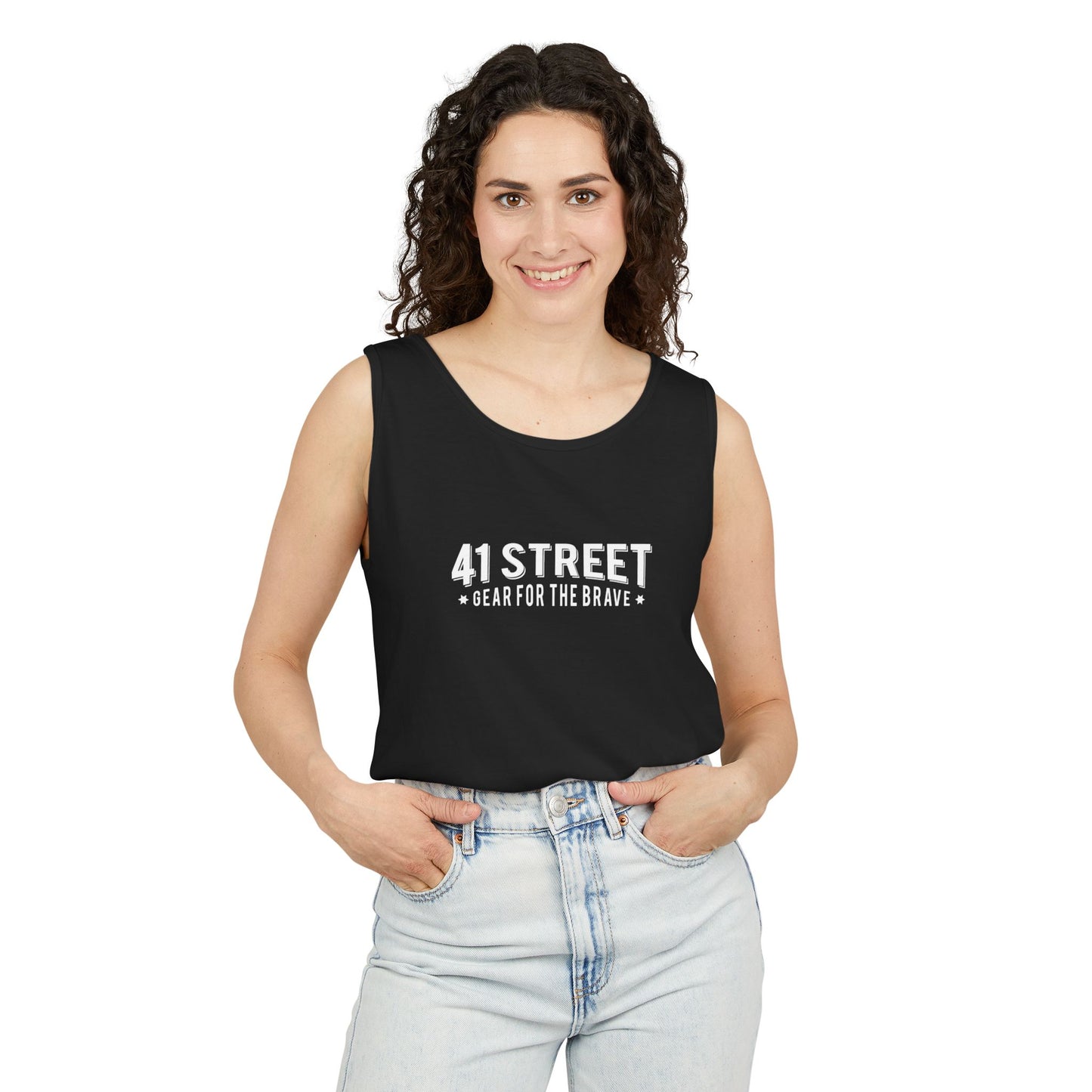 41 Street Black Tank Top | Unisex Athletic Wear | Fitted Summer Basic Slim Cute Tops